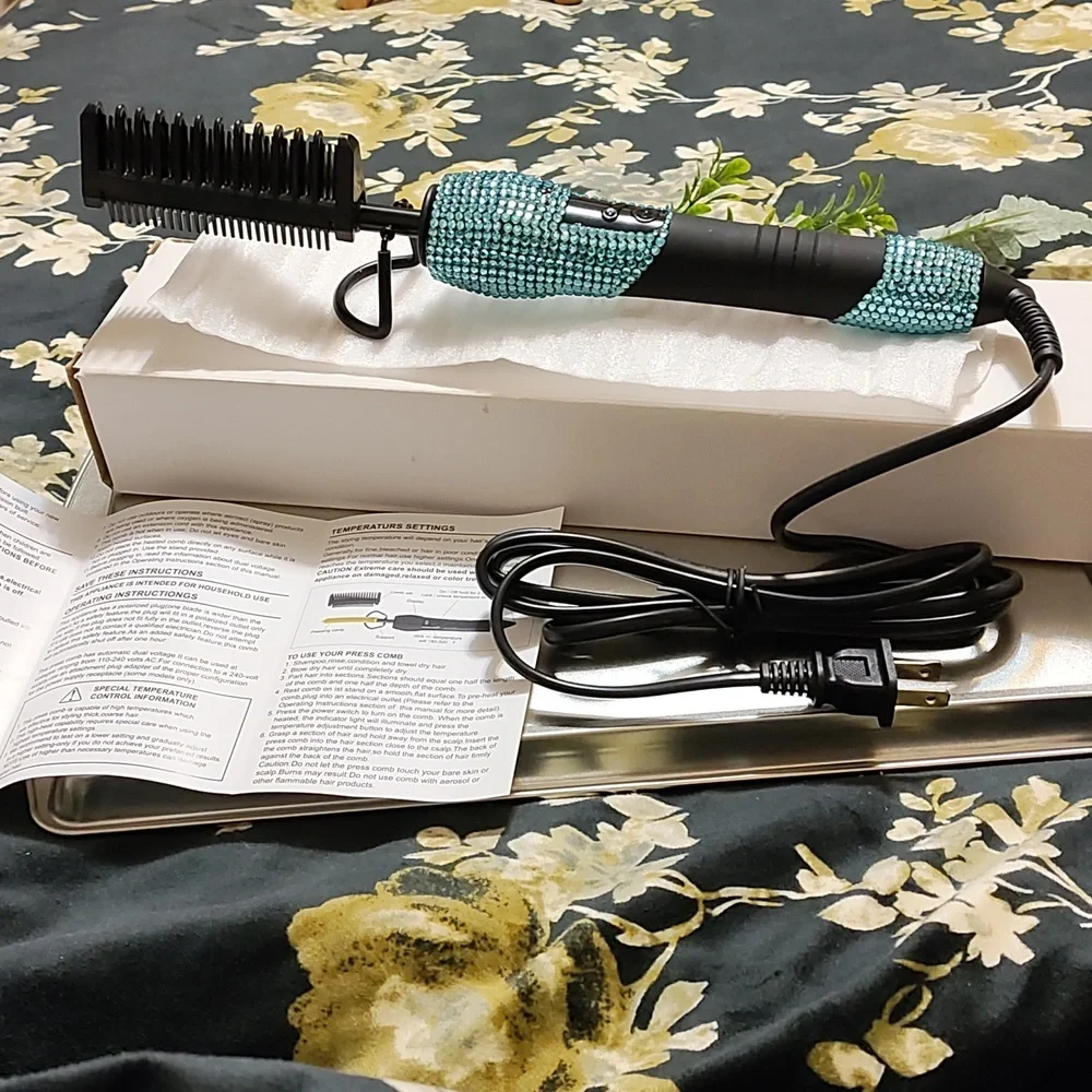 Black and blue jeweled pressing comb
